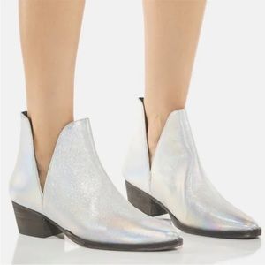 NWT Free People Charm Double V Ankle Boot Booties Pearl Holographic Iridescent 7